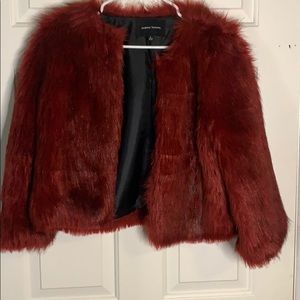 Crop wine colored faux fur jacket